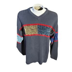 Cousin Johnny Sweater Men’s Large Vintage Made in USA Color Block Knit Retro